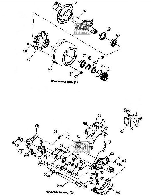 Схема пневматического привода тормозных систем автомобилей ЗИЛГ40 и ЗИЛД42
